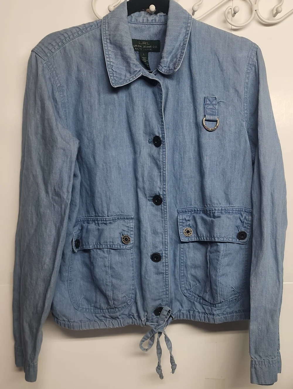 LRL Lauren Jeans Co RALPH LAUREN Vintage Light Blue Denim Jacket Linen Blend SzL - Picture 1 of 7